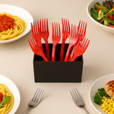 Premium red disposable plastic forks pack of 8
