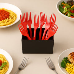 Premium red disposable plastic forks pack of 8