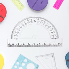 Complete geometry drafting tools in plastic transparent material