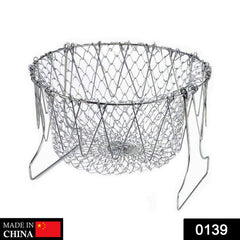Foldable stainless steel strainer basket folded