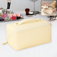 Premium cream travel makeup and toiletry organizer pouch with zipper and handle