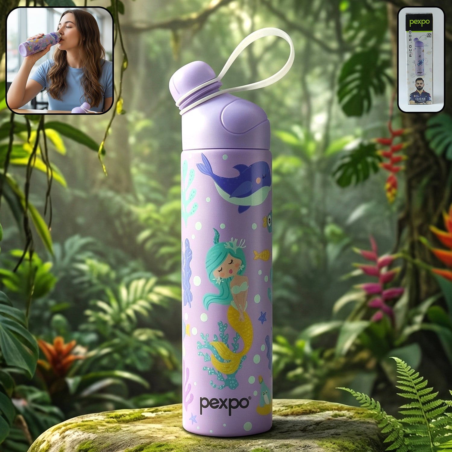 Pexpo Pico Art 500ML insulated stainless steel water bottle with artistic print