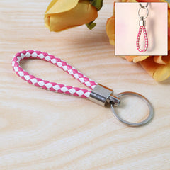 Braided leather style keychain with metal ring