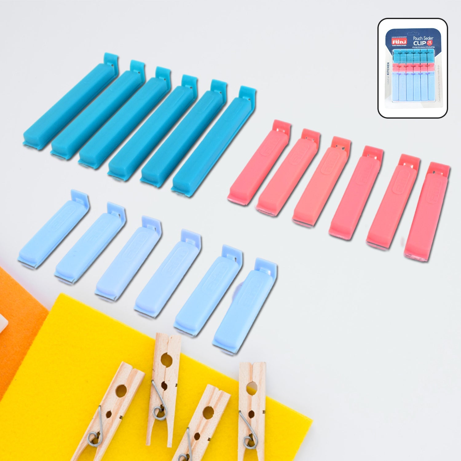Ritu 18-piece multicolor pouch sealer clips set