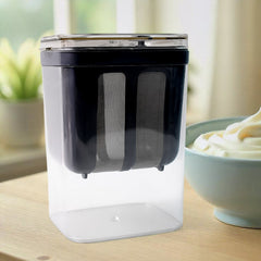 Chill curd storage & strainer with transparent base