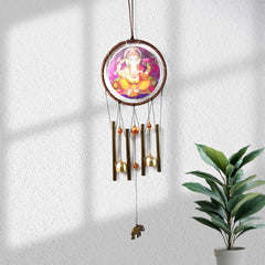 Lord Ganesh Wind Chimes hanging outdoors with vibrant colors
