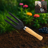 Grow Garden Tools hand weeding fork with steel black finish on neutral background