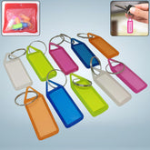 10 colorful plastic keychain tags in assorted translucent colors