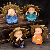 Buddhist Monk Resin Statues with Straw Hats