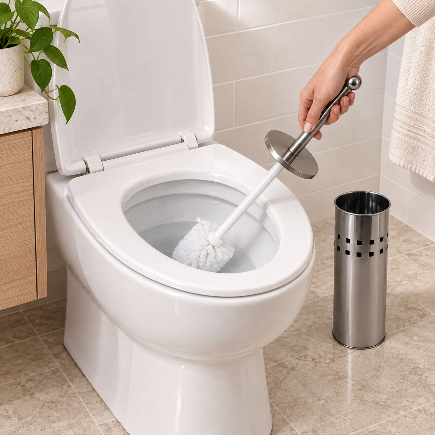 Steel Toilet Brush Holder Set for Bathroom, Covered Toilet Cleaner Stand (1 Set)