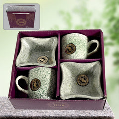 DeoDap Ceramic Tea Cups Mug Set with Snacks 4 Pcs - main product shot