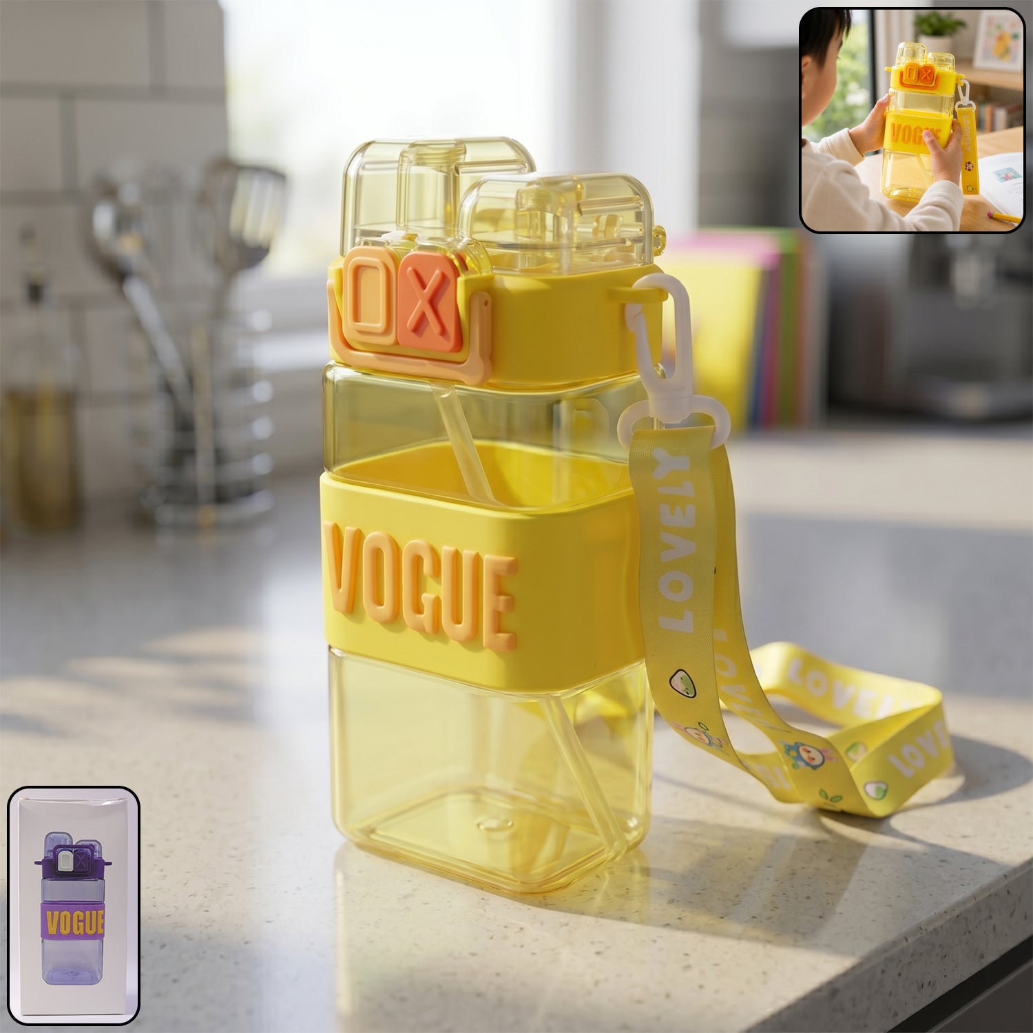 Stylish Kids Water Bottle with Straw and Leakproof Lid