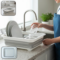 Foldable Plastic Dish Drying Rack in use