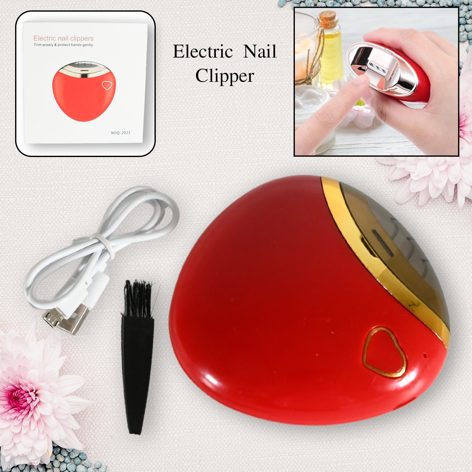 Person holding compact electric nail clipper & file