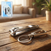 Stainless steel nail clipper with keychain holder