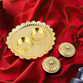 Sacred Round Puja Thali with Kumkum holders