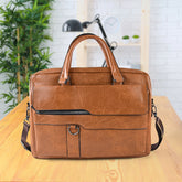 Premium Faux Leather Messenger Briefcase in Tan Brown with Shoulder Strap