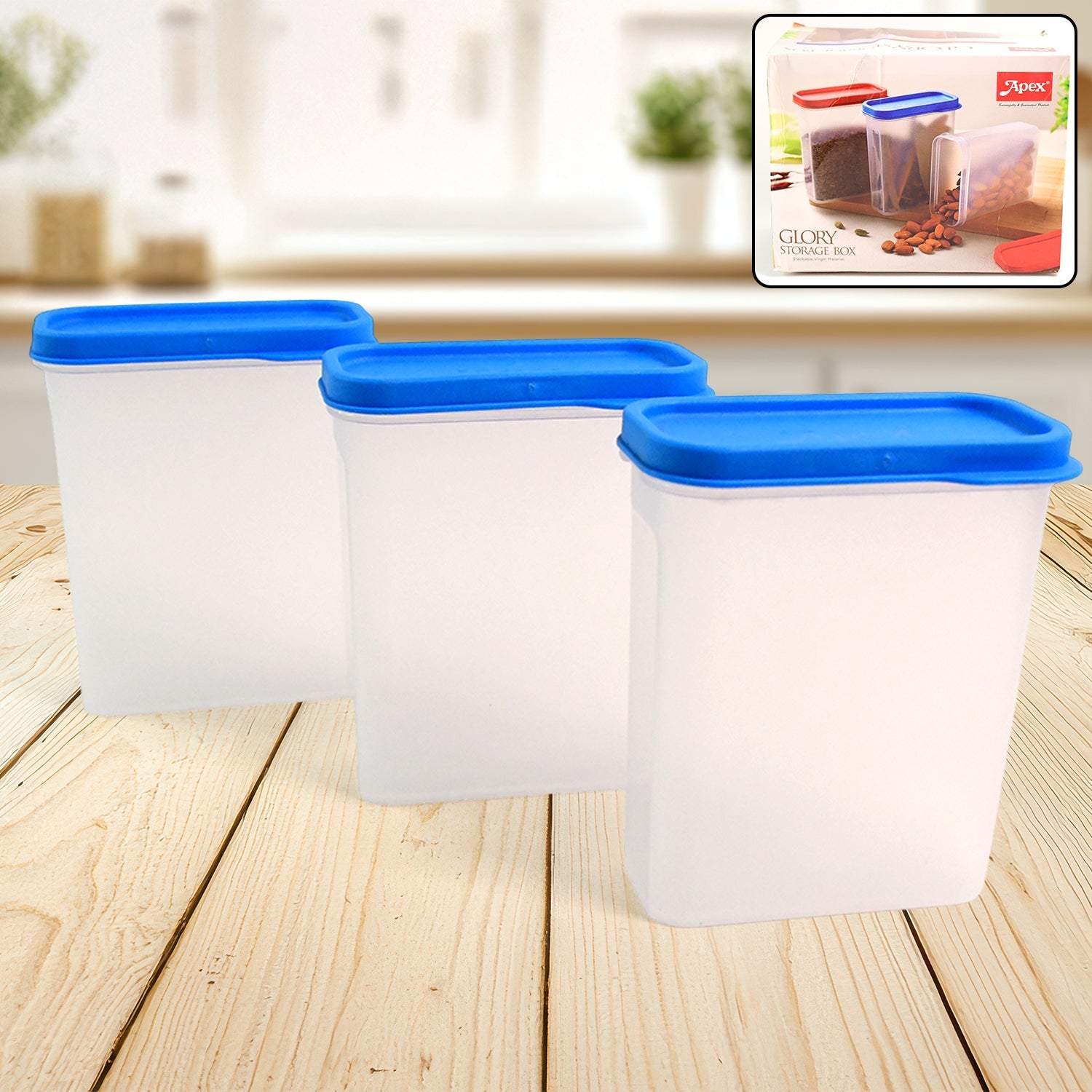 Apex Glory 3-piece food containers with blue lids