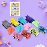 12-piece set of colorful mini pull back cars and aeroplanes
