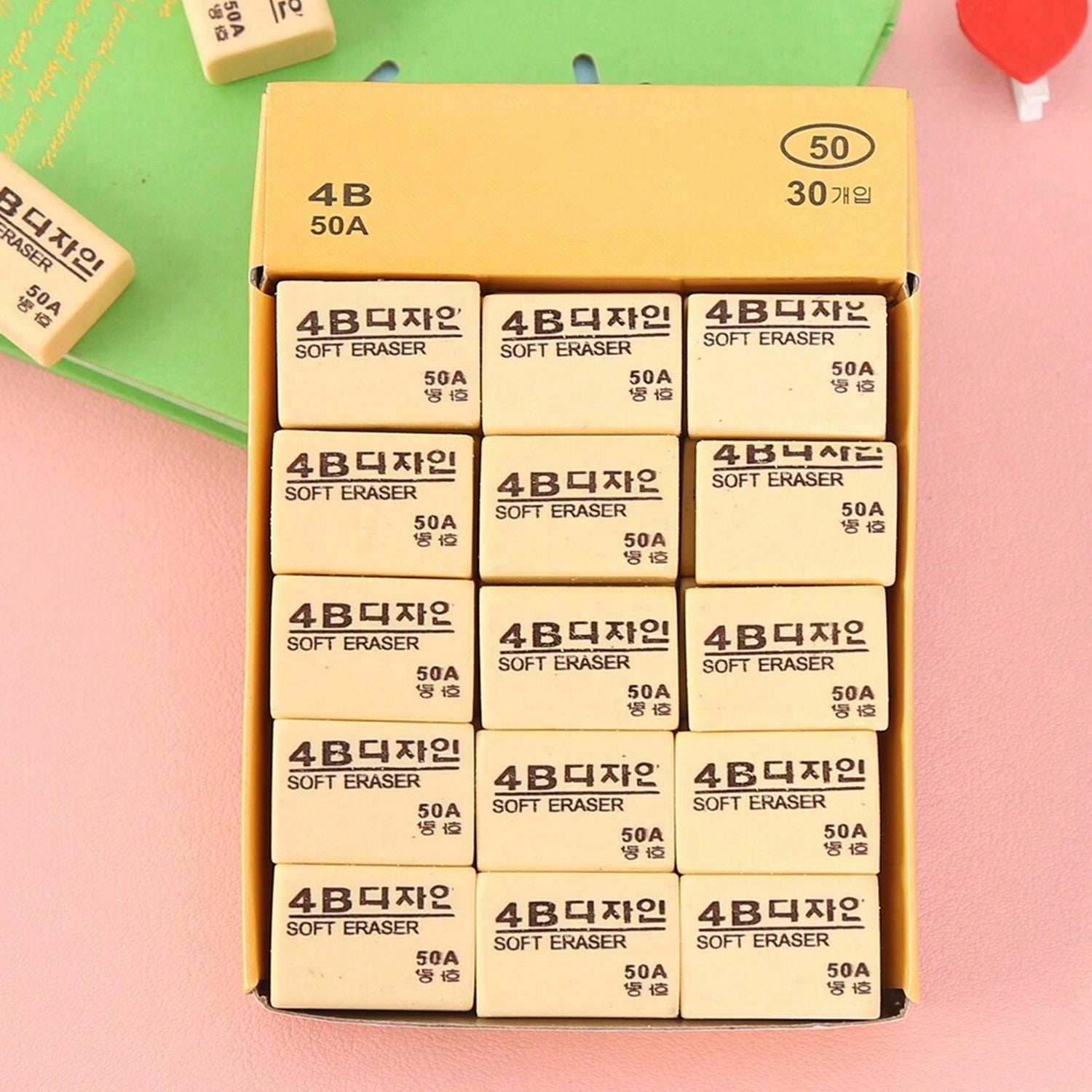 30-pack of bright yellow 4B erasers for students & office