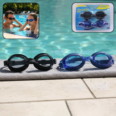 Two swimming goggles in blue and black color