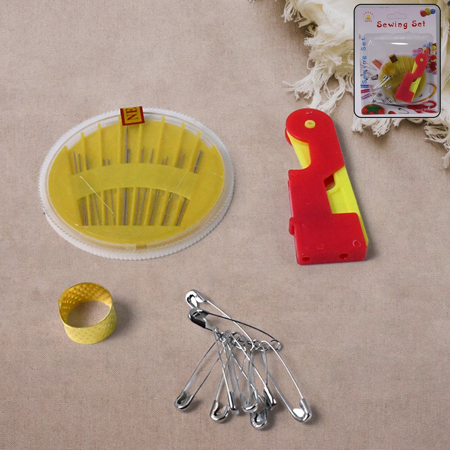 4 in 1 Multipurpose Tailoring Sewing Accessories Kit components with threads and tools