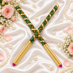 Decorative Wooden Base Dandiya Sticks with Bells for Navratri Garba Dance (2 Pc)