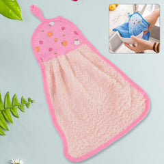 Microfiber hanging kitchen towel with loop in use