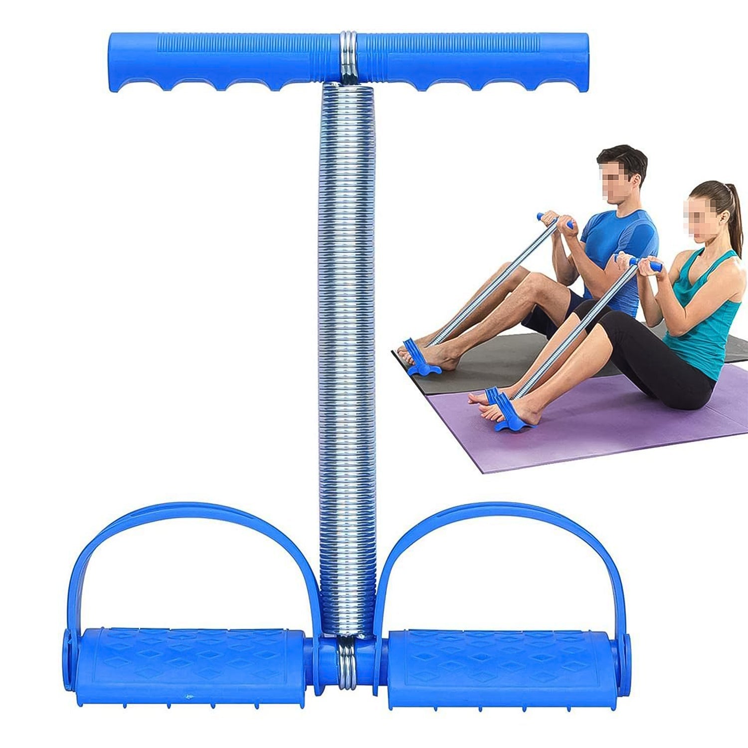 Person demonstrating leg & core exercise with foot pedal resistance band