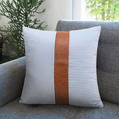 Stylish leather-cotton pillow cover close-up