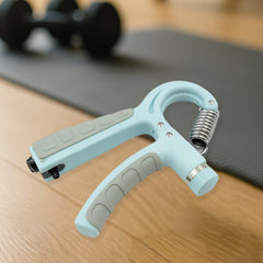 Adjustable hand grip strength trainer in blue