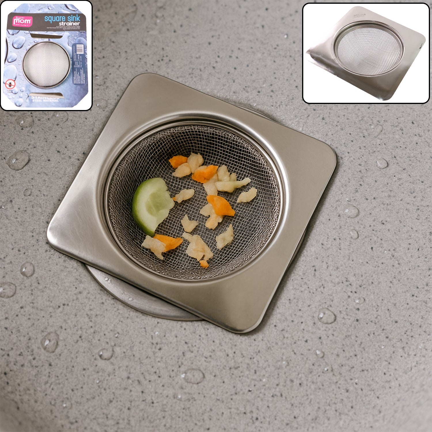 Supermom Stainless Steel Square Sink Strainer in kitchen sink