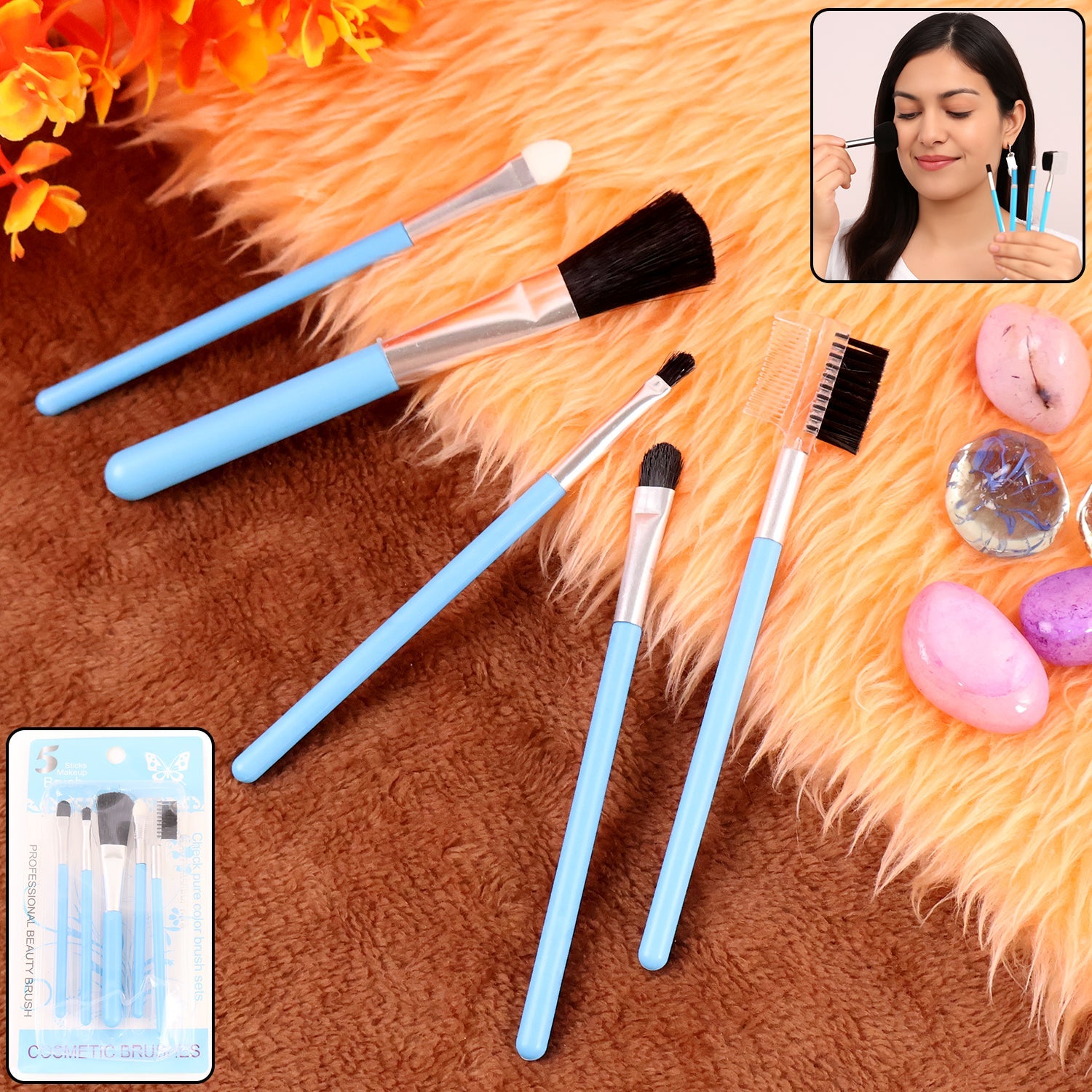 Professional 5-piece makeup brush kit with soft synthetic bristles