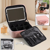 Premium LED light makeup organizer box with touch sensor mirror and compartments