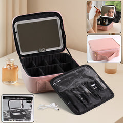 Premium LED light makeup organizer box with touch sensor mirror and compartments