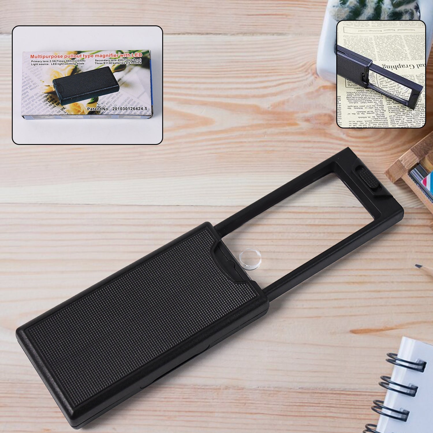 Extendable LED magnifier for reading