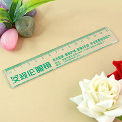 Closeup of Edu Mark on Transparent Plastic Scale