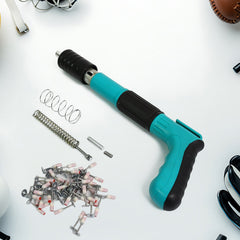 Manual steel nail gun with nails, ready for use