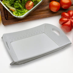 Folded plastic serving tray compact for storage