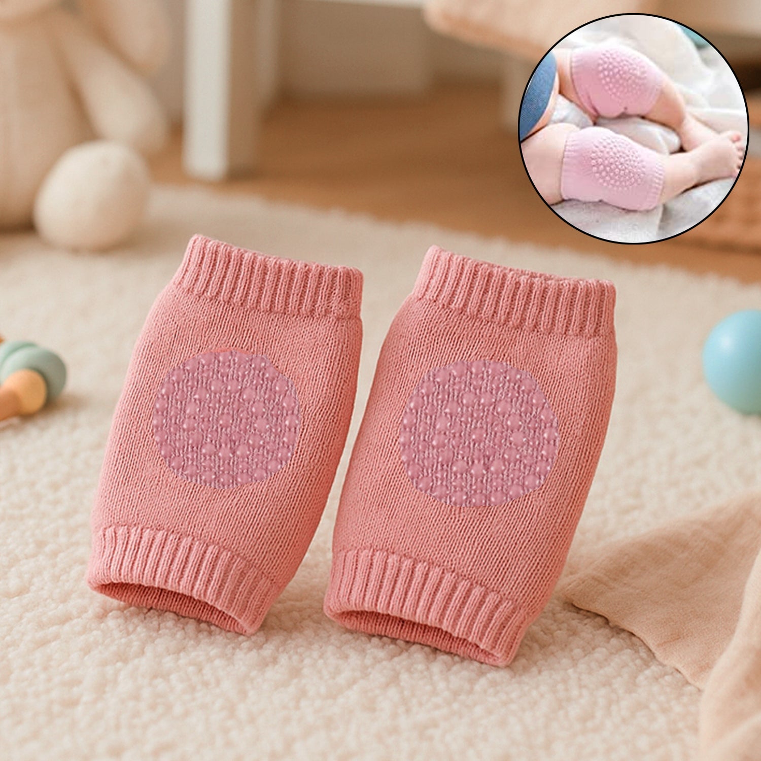 Pink toddler wool knit leg warmers with knee guards