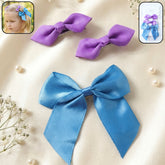 Elegant satin ribbon bow hair clips set for girls, 3 pieces