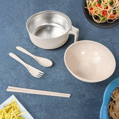 Top view of Rice Bowl Noodle Set with accessories