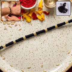Handmade Black Thread Rakhi Bracelet with Gold Beads
