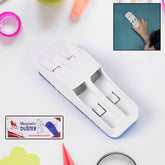 Magnetic board duster with dual marker holder on white background