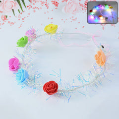 Bloom Glow LED Flower Crown showing colorful rose LED lights