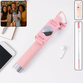 Wired Selfie Stick with Rearview Mirror and Shutter Button