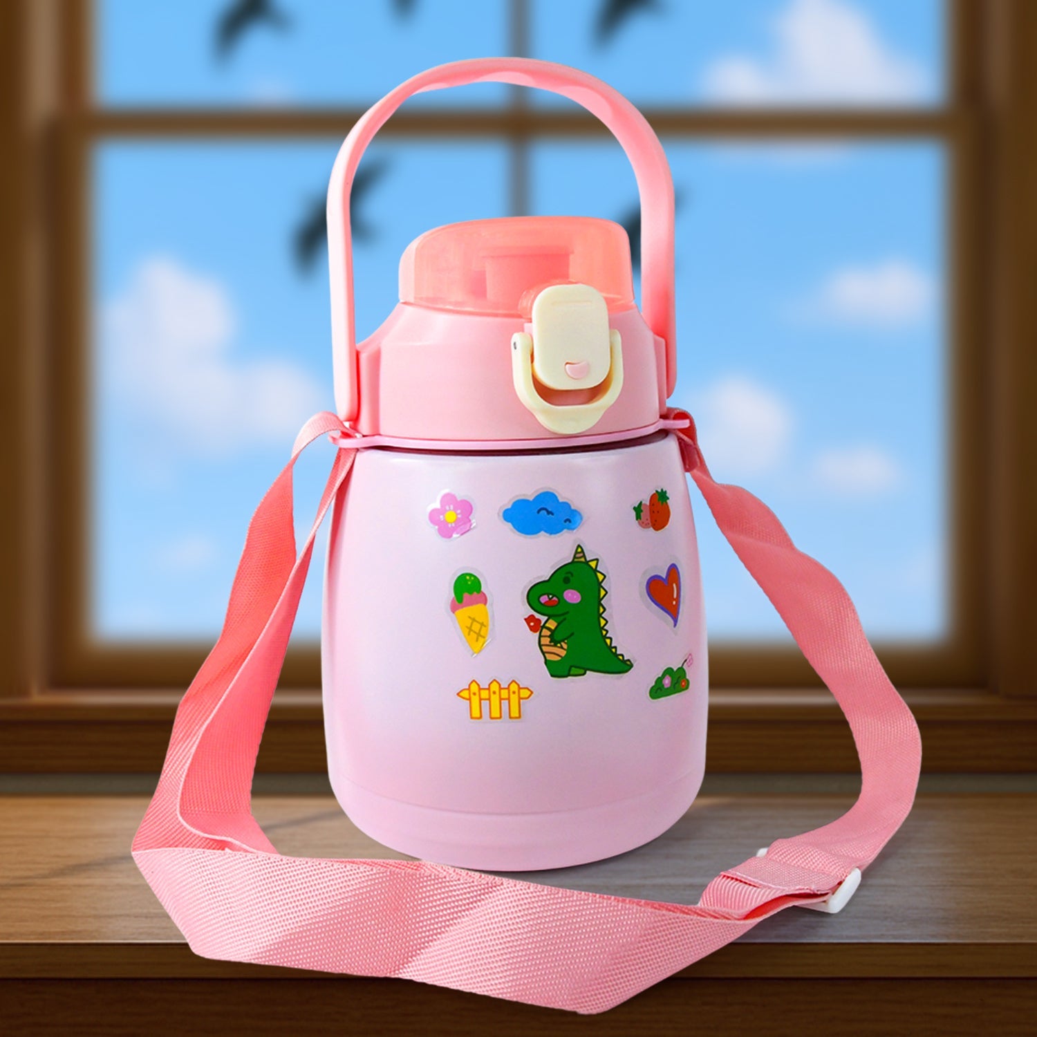 Stainless Steel Vacuum Insulated Water Bottle with handle and stickers