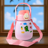 Stainless Steel Vacuum Insulated Water Bottle with handle and stickers