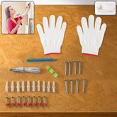Complete DIY Wall Mounting Kit laid out with tools and hardware