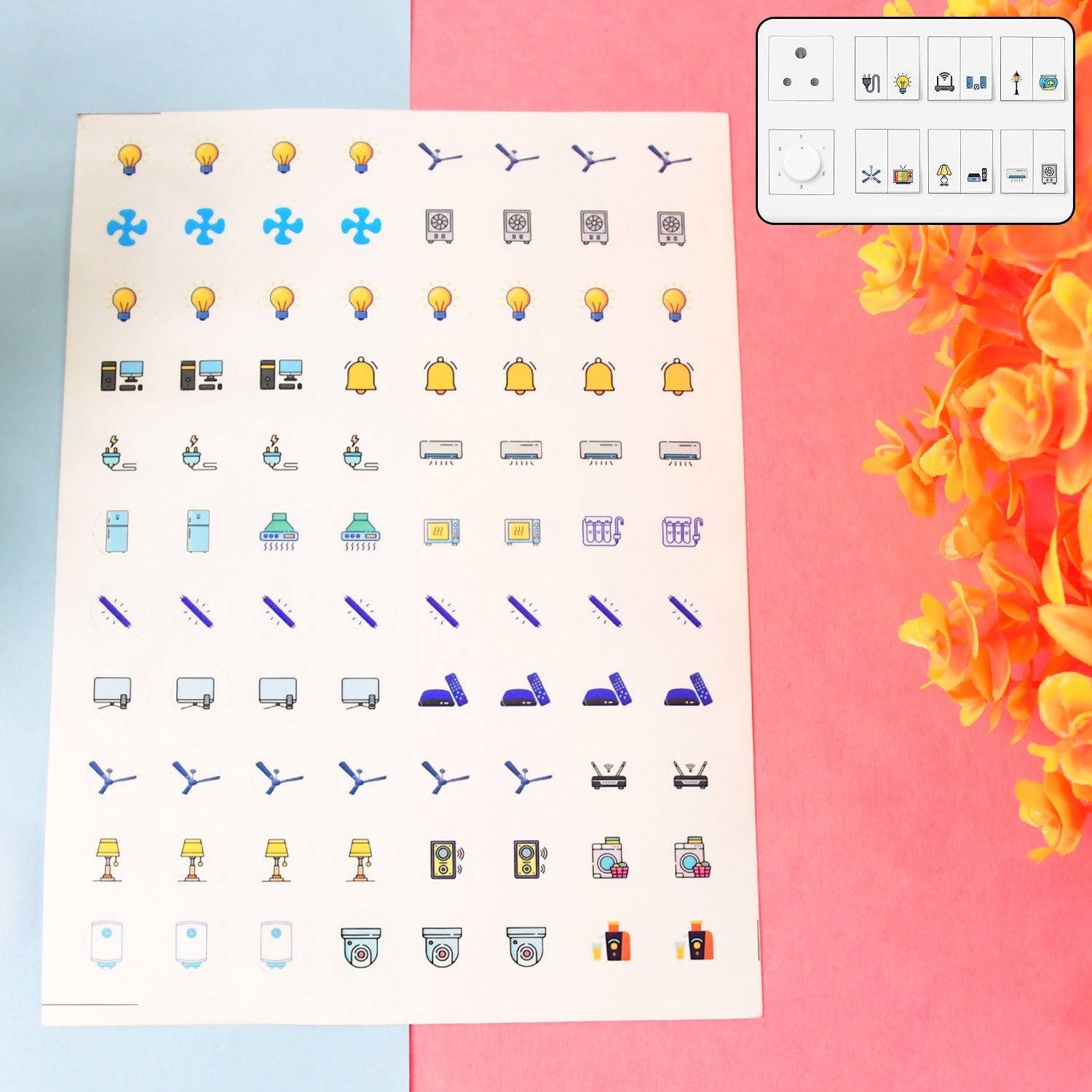 Smart Switch Icon Sticker Sheet with 88 visual labels